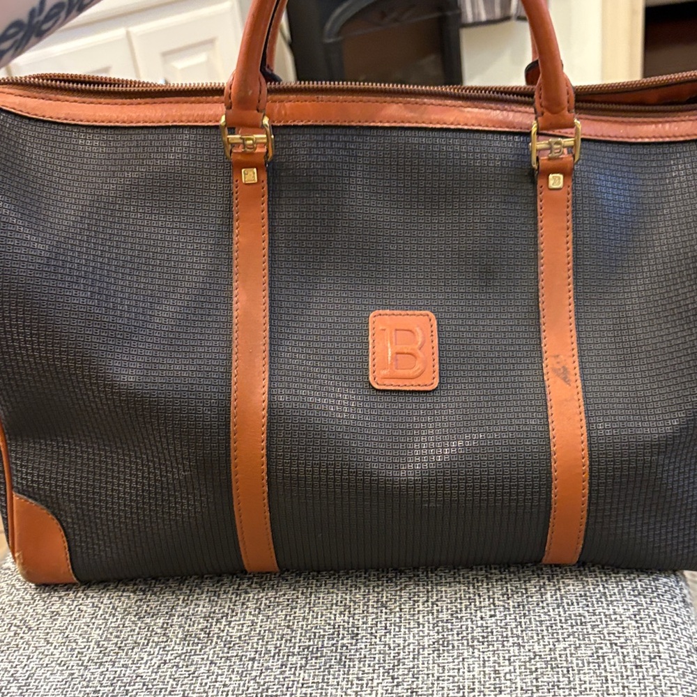 Bally Black Duffel with Tan Leather Trim EUC HTF has Bally tags